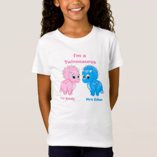Cute Baby Dinosaur Fraternal Twins Personalised T-Shirt