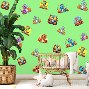 Cute Baby Dinosaur Halloween Kids Room Wallpaper