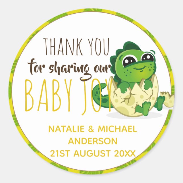 Cute Baby Dinosaur Hatching Shower Party Jurassic Classic Round Sticker (Front)
