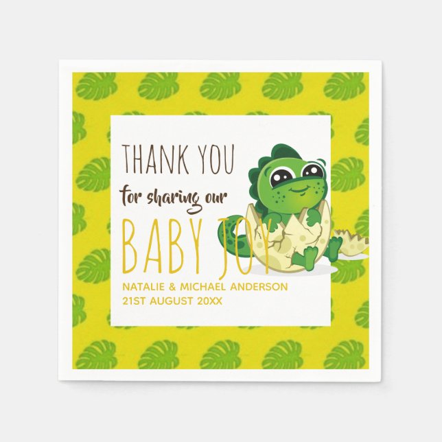 Cute Baby Dinosaur Hatching Shower Party Jurassic Napkin (Front)