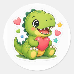 Cute Baby Dinosaur Heart Sticker