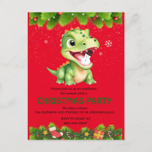 Cute baby Dinosaur holding snowman Christmas party Postcard