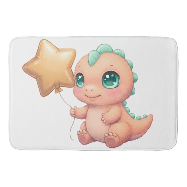 Cute Baby Dinosaur Holding Star Balloon Bath Mat (Front)