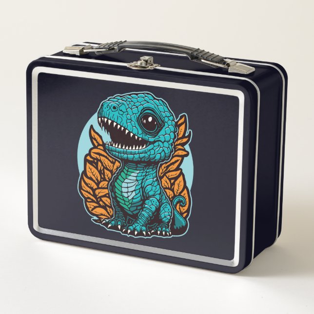 Cute Baby Dinosaur Metal Lunch Box (Front)