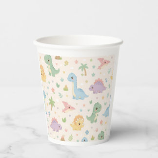 Cute Baby Dinosaur Pastel Seamless Pattern for Kid Paper Cups