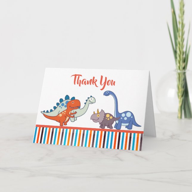 Cute Baby Dinosaur Pattern Print Personalised Thank You Card (Front)