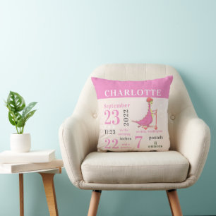 Cute Baby Dinosaur Pink Birth Stats Girl Nursery Cushion