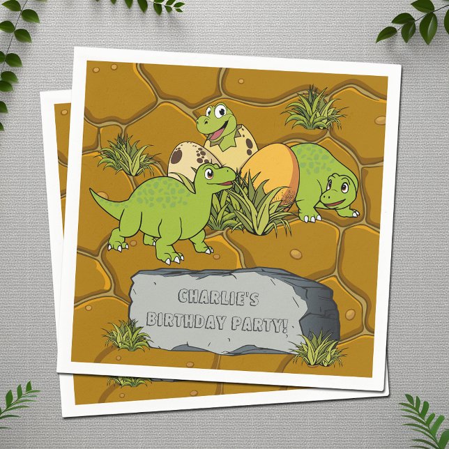 Cute Baby Dinosaur Prehistoric Cartoon Party Paper Napkin (Creator Uploaded)
