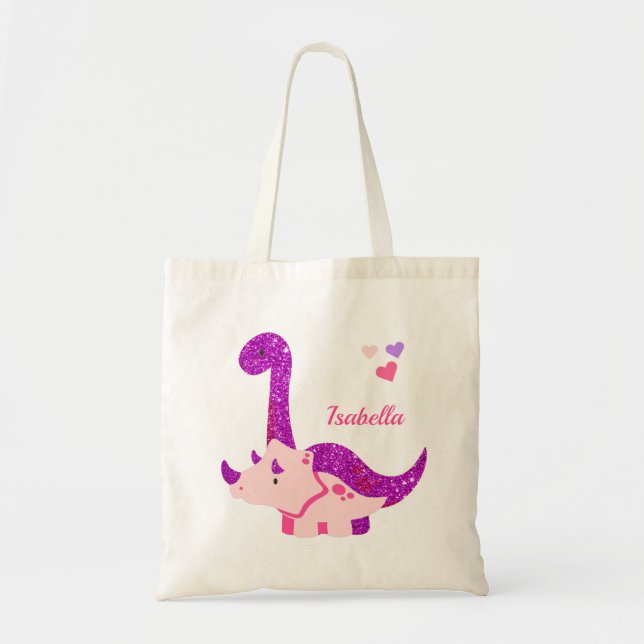 Cute Baby Dinosaur Purple Personalised  Tote Bag (Front)