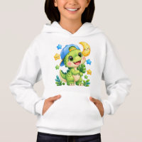 Cute Baby Dinosaur Shiny Kids White Hoodie