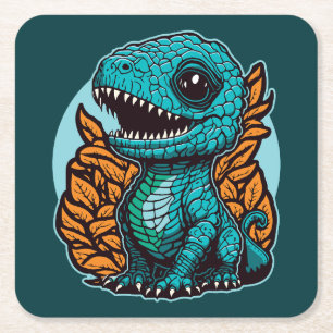 Cute Baby Dinosaur Square Paper Coaster