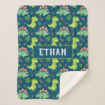 Cute Baby Dinosaur T-Rex Stegosaurus Personalised Sherpa Blanket<br><div class="desc">Watercolor baby t-rex and stegosaurus design on a dark blue background. This cute dinosaur blanket is easily personalised with the text of your choice.</div>