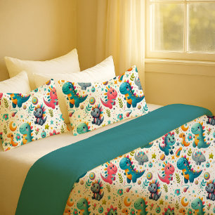 Cute Baby Dinosaur Teal Nursery Dino Pillowcase