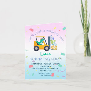 Cute baby dinosaur tractor Truck Birthday kid Name Invitation