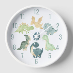 Cute Baby Dinosaur Watercolor Blue Clock