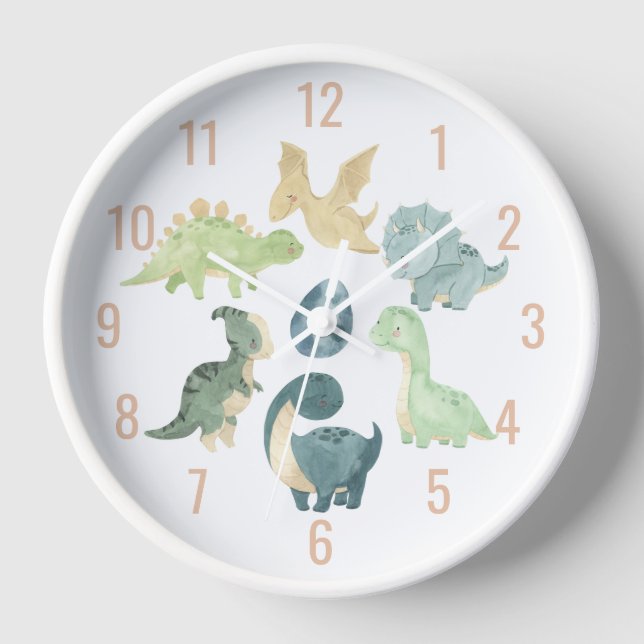 Cute Baby Dinosaur Watercolor Orange Clock (Front)