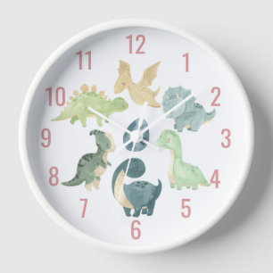 Cute Baby Dinosaur Watercolor Pink Clock