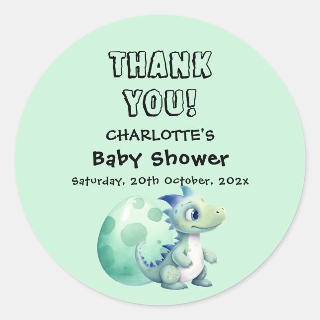 Cute Baby Dinosaur with Its Egg Baby Shower Classic Round Sticker (Front)