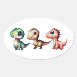 Cute Baby Dinosaurs Illustration Oval Sticker