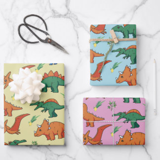 Cute baby dinosaurs wrapping paper sheet