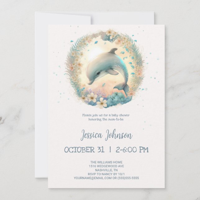 Cute Baby Dolphin Baby Shower Invitation (Front)