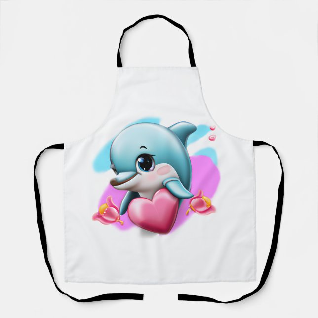 Cute Baby Dolphin with Valentine's Heart   Apron (Front)