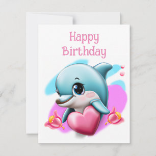 Cute Baby Dolphin with Valentine's Heart  Holiday Card