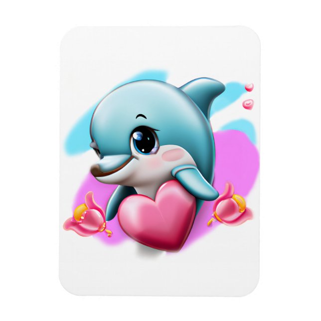 Cute Baby Dolphin with Valentine's Heart   Magnet (Vertical)