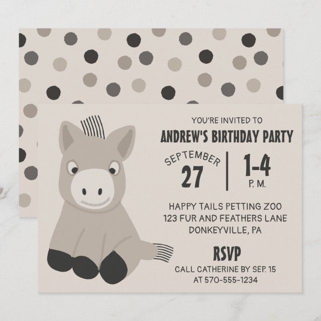 Cute Baby Donkey Birthday Party Invitation (Front/Back)
