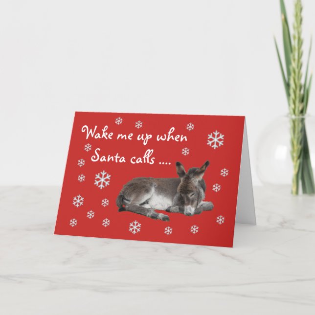 Cute Baby Donkey Red Christmas Holiday Card (Front)