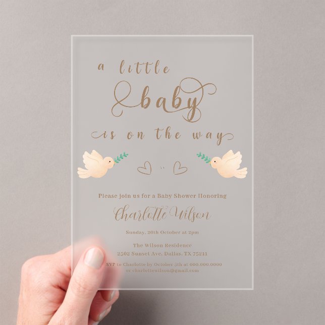 Cute Baby Dove Baby Shower Acrylic Invitation (Insitu (Handheld))