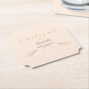 Cute Baby Dove Baby Shower Paper Coaster