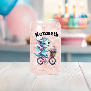 Cute baby dragon biking in spring can glass