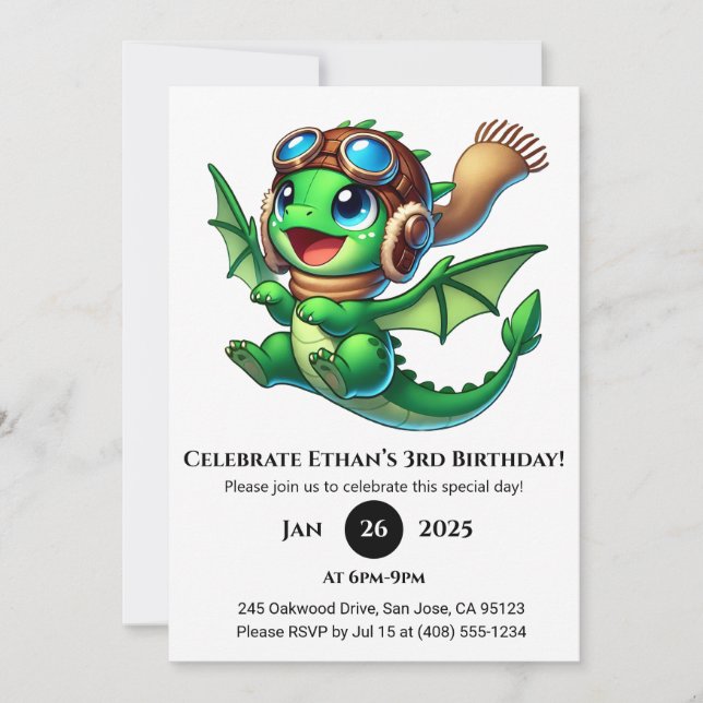 Cute Baby Dragon Birthday Invitation (Front)