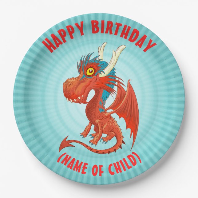 Cute Baby Dragon Birthday Plate (Front)