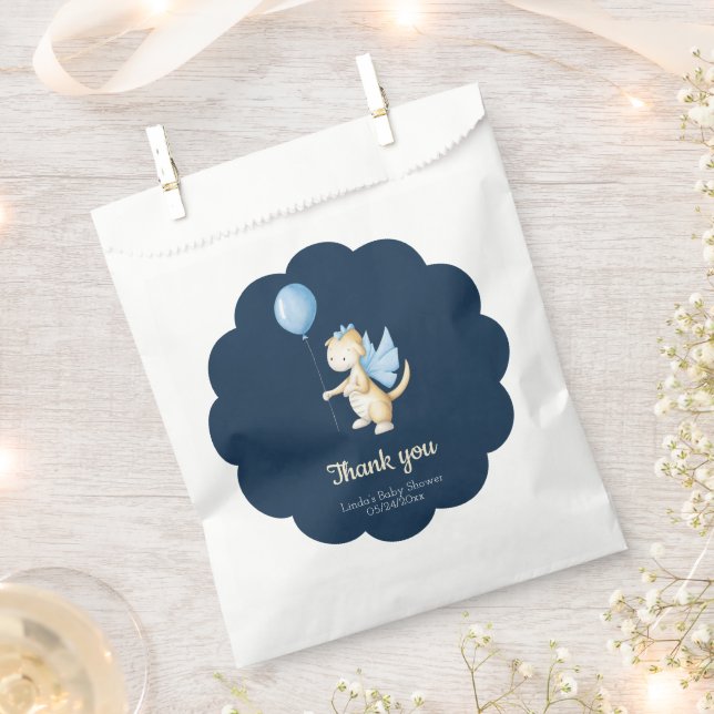 Cute Baby Dragon Blue Boy Thank You Baby Shower Favour Bags (Clipped)