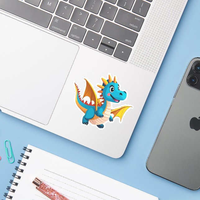 Cute Baby Dragon Cartoon Charactor (Laptop w/ iPhone)