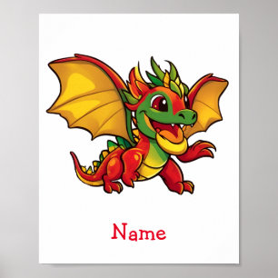 Cute Baby Dragon Custom Name Poster
