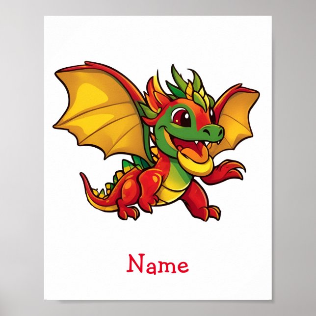 Cute Baby Dragon Custom Name Poster (Front)
