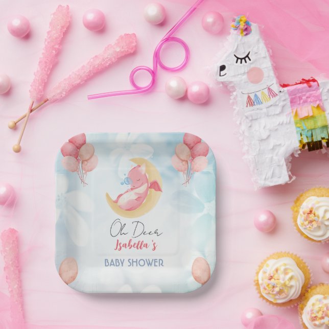 Cute baby dragon dinosaur Balloon baby shower Paper Plate (Party)