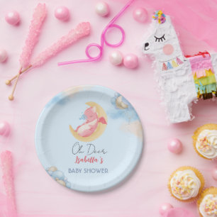 Cute baby dragon dinosaur Balloon baby shower Paper Plate