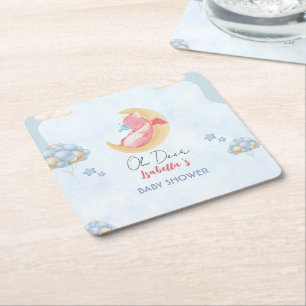 Cute baby dragon dinosaur Balloon baby shower Square Paper Coaster