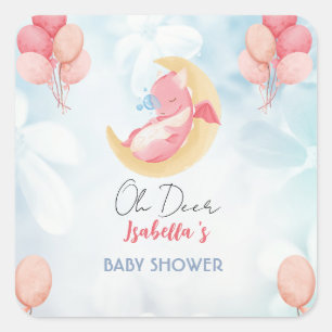 Cute baby dragon dinosaur Balloon baby shower Square Sticker