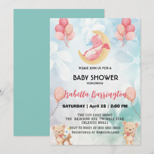 Cute baby dragon dinosaur Bear Balloon baby shower Invitation