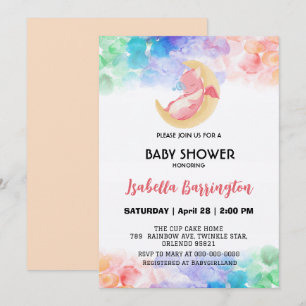 Cute baby dragon dinosaur watercolor baby shower invitation