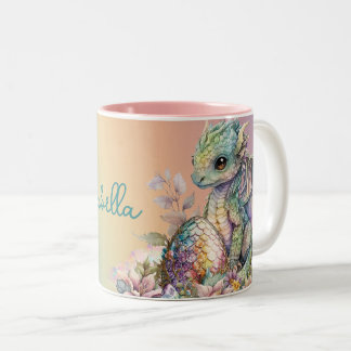 Cute Baby Dragon Egg on Rainbow Two-Tone Coffee Mug