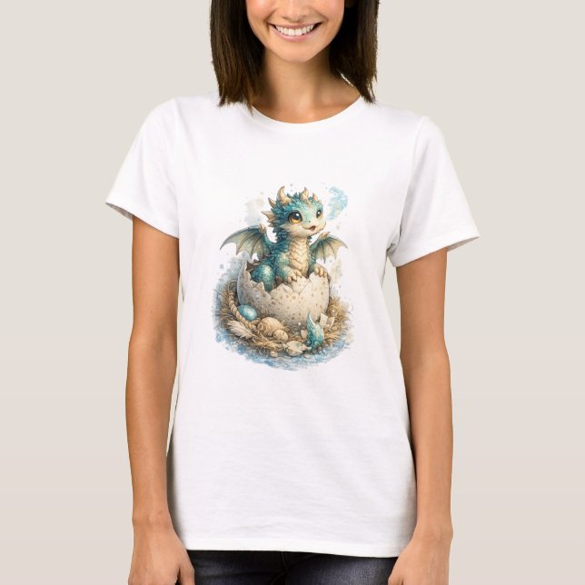 ​Cute Baby Dragon Hatching From Egg T-Shirt (Front)
