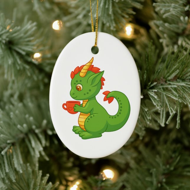 Cute Baby Dragon Holding Cup Ceramic Tree Decoration (Tree)