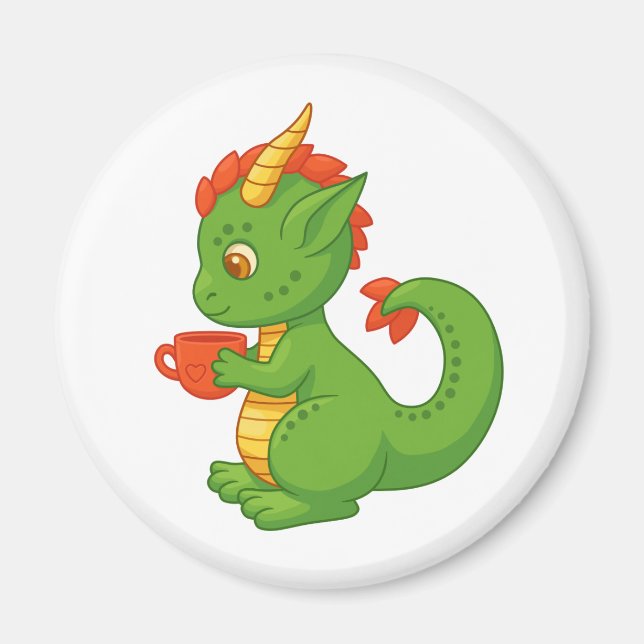 Cute Baby Dragon Holding Cup Magnet (Front)