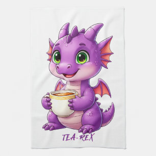Cute Baby Dragon Holding Tea Cup Kawaii Towel